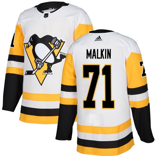 Adidas Penguins #71 Evgeni Malkin White Road Authentic Stitched Youth NHL Jersey - Click Image to Close